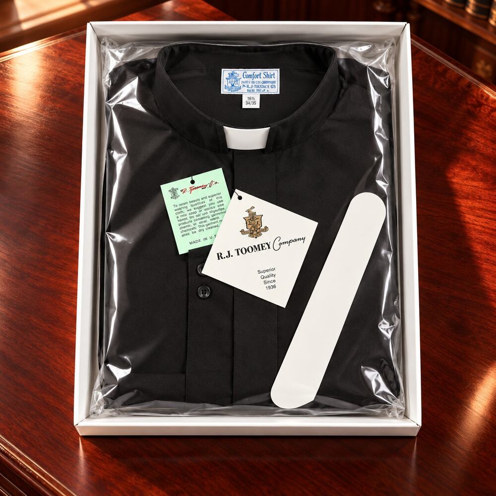 R.J. Toomey Sz 18½ neck, 36/37 Sleeve Summer Comfort Black Clerical Shirt NIB